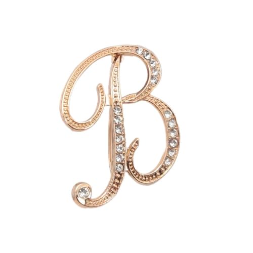 1 Stück Damen-Brosche mit Buchstaben, goldfarben, Strasssteine, Kristall, englisches Alphabet, Metallstifte, süßer Schmuck von LOUKEKE