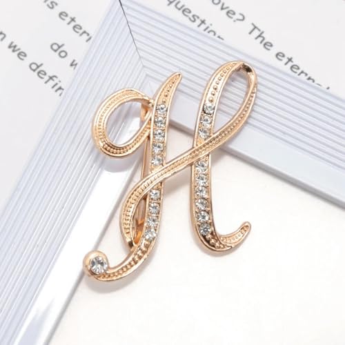 1 Stück Damen-Brosche mit Buchstaben, goldfarben, Strasssteine, Kristall, englisches Alphabet, Metallstifte, süßer Schmuck von LOUKEKE