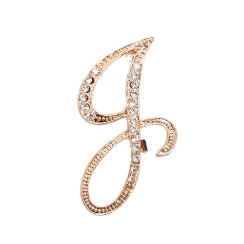 1 Stück Damen-Brosche mit Buchstaben, goldfarben, Strasssteine, Kristall, englisches Alphabet, Metallstifte, süßer Schmuck von LOUKEKE