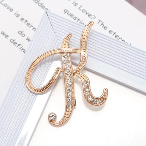 1 Stück Damen-Brosche mit Buchstaben, goldfarben, Strasssteine, Kristall, englisches Alphabet, Metallstifte, süßer Schmuck von LOUKEKE