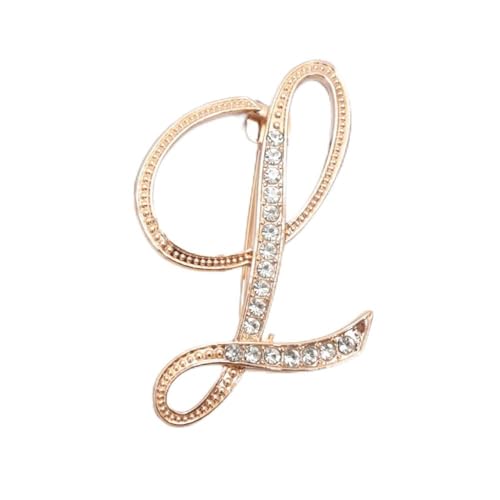 1 Stück Damen-Brosche mit Buchstaben, goldfarben, Strasssteine, Kristall, englisches Alphabet, Metallstifte, süßer Schmuck von LOUKEKE