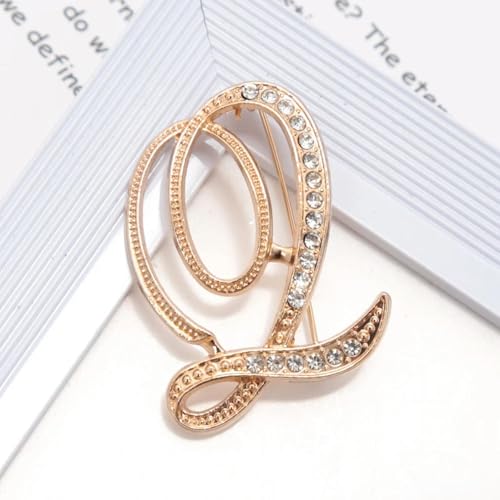 1 Stück Damen-Brosche mit Buchstaben, goldfarben, Strasssteine, Kristall, englisches Alphabet, Metallstifte, süßer Schmuck von LOUKEKE