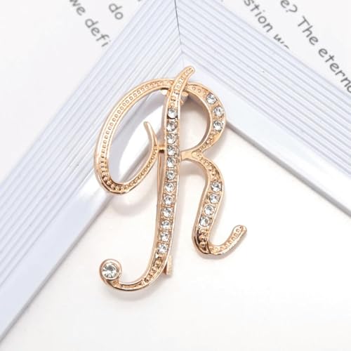 1 Stück Damen-Brosche mit Buchstaben, goldfarben, Strasssteine, Kristall, englisches Alphabet, Metallstifte, süßer Schmuck von LOUKEKE