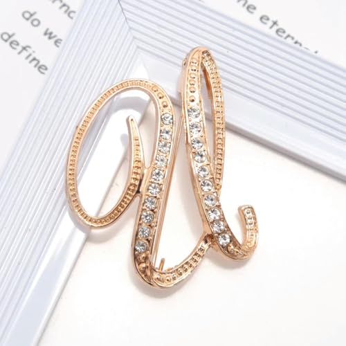 1 Stück Damen-Brosche mit Buchstaben, goldfarben, Strasssteine, Kristall, englisches Alphabet, Metallstifte, süßer Schmuck von LOUKEKE