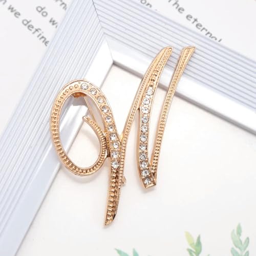 1 Stück Damen-Brosche mit Buchstaben, goldfarben, Strasssteine, Kristall, englisches Alphabet, Metallstifte, süßer Schmuck von LOUKEKE