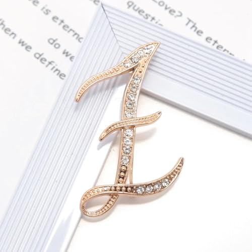 1 Stück Damen-Brosche mit Buchstaben, goldfarben, Strasssteine, Kristall, englisches Alphabet, Metallstifte, süßer Schmuck von LOUKEKE