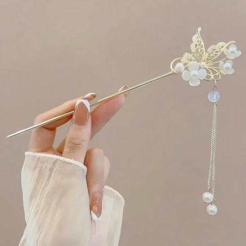 1 Stück Elegantes Haar-Accessoire mit Blumenquaste, chinesisches Retro-Boutique-Haarstyling-Tool, Urlaubsparty-Kleider, Damen-Clips, Sticks von LOUKEKE