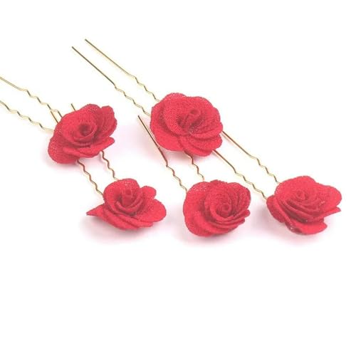 5 STÜCKE/set Rote Rose Blume Brautjungfer Haarnadel Clips Sticks Hochzeit Haarnadeln Für Frauen Braut Haarschmuck von LOUKEKE