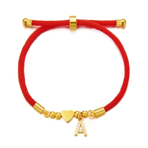 LOUKEKE 1 STÜCK Edelstahl Goldfarbe Herz AZ Anfangsbuchstaben Armband Männer Glück Rotes Seil Bettelarmband Für Frauen Männer Schmuck Geschenke von LOUKEKE