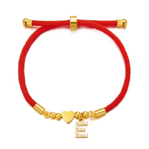 LOUKEKE 1 STÜCK Edelstahl Goldfarbe Herz AZ Anfangsbuchstaben Armband Männer Glück Rotes Seil Bettelarmband Für Frauen Männer Schmuck Geschenke von LOUKEKE