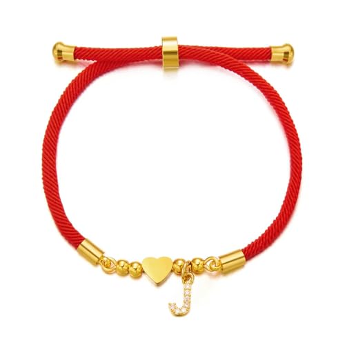 LOUKEKE 1 STÜCK Edelstahl Goldfarbe Herz AZ Anfangsbuchstaben Armband Männer Glück Rotes Seil Bettelarmband Für Frauen Männer Schmuck Geschenke von LOUKEKE