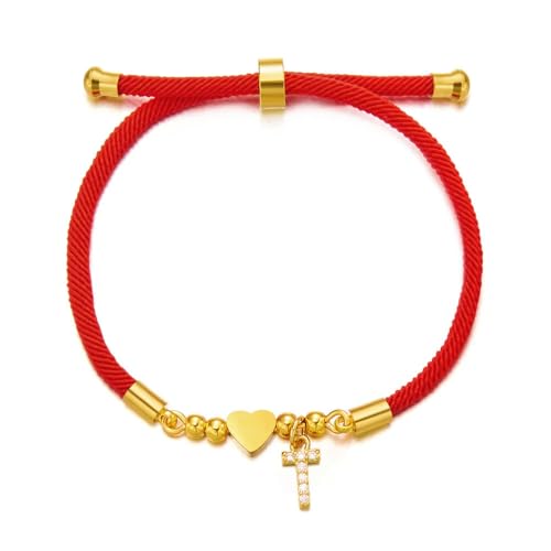LOUKEKE 1 STÜCK Edelstahl Goldfarbe Herz AZ Anfangsbuchstaben Armband Männer Glück Rotes Seil Bettelarmband Für Frauen Männer Schmuck Geschenke von LOUKEKE