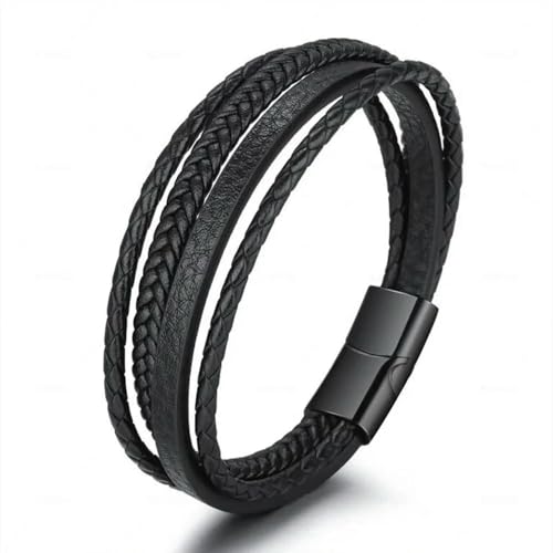 LOUKEKE 1 Stück Edelstahl Lederarmband Herren Verstellbar Magnetverschluss Seilkette Geometrisches Bettelarmband Schwarz Braun von LOUKEKE
