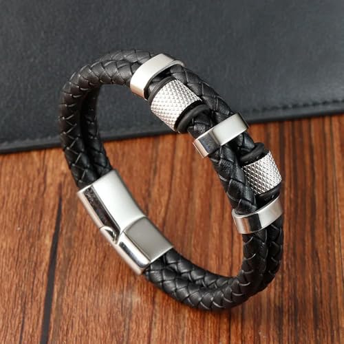 LOUKEKE 1 Stück Edelstahl-Magnetschnalle Echtleder-Charm-Flechtseil-Armband für Männer und Frauen von LOUKEKE