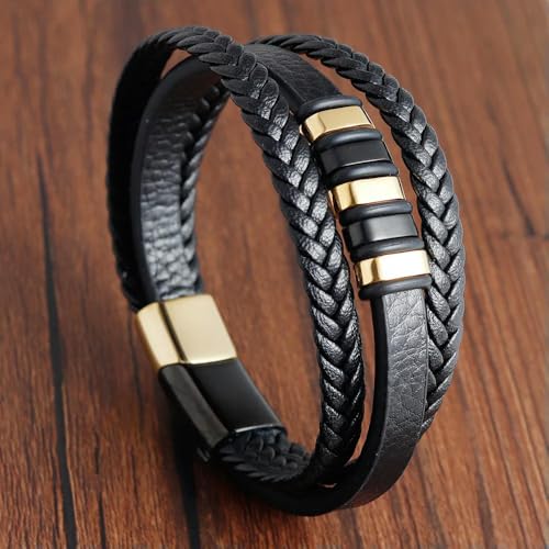 LOUKEKE 1 Stück Edelstahl-Magnetschnalle Echtleder-Charm-Flechtseil-Armband für Männer und Frauen von LOUKEKE