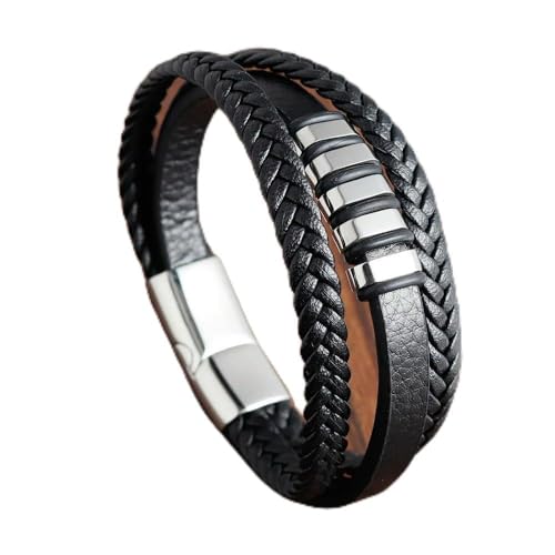 LOUKEKE 1 Stück Edelstahl-Magnetschnalle Echtleder-Charm-Flechtseilarmband für Männer und Frauen von LOUKEKE