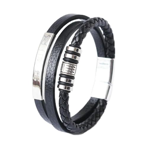 LOUKEKE 1 Stück Lederarmband für Herren aus Edelstahl 21 cm, mehrlagig geflochtenes Seil, Schmuck präsentiert von LOUKEKE