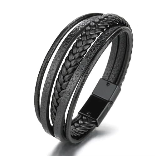 LOUKEKE 1 Stück Lederarmband für Herren aus Edelstahl 21 cm, mehrlagig geflochtenes Seil, Schmuck präsentiert von LOUKEKE