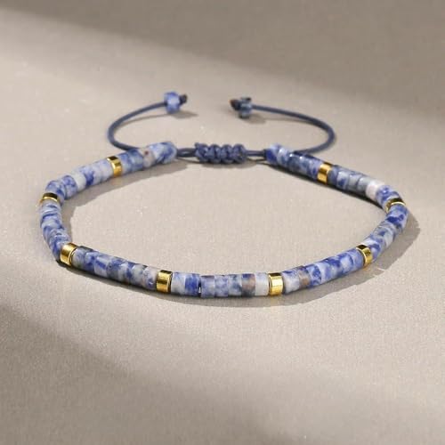 LOUKEKE 1 Stück Steinperlen Flaches Rondell-Geflechtarmband Handgefertigter minimalistischer verstellbarer Schmuck von LOUKEKE