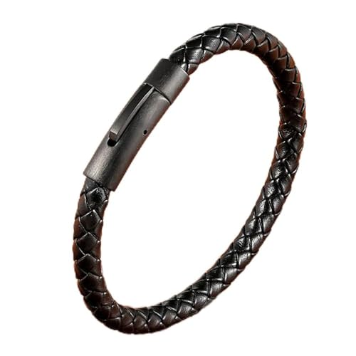 LOUKEKE 2 Stück/Set Herren Lederarmband Einfache schwarze Edelstahlknopf Handgewebte Schmuckgeschenke von LOUKEKE