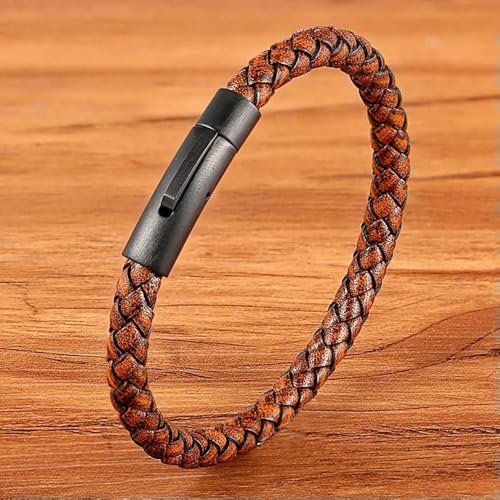 LOUKEKE 2 Stück/Set Herren Lederarmband Einfache schwarze Edelstahlknopf Handgewebte Schmuckgeschenke von LOUKEKE