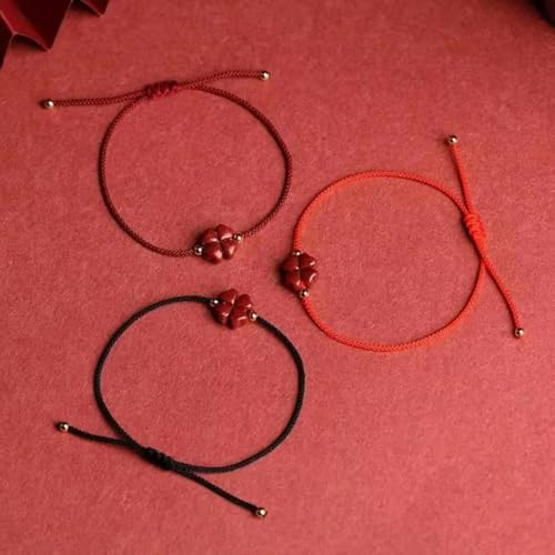 LOUKEKE 3 Stück/Set Lila Glücksklee Handgefertigter Armreif aus rotem Seil Verstellbares Armband Damen Herren von LOUKEKE