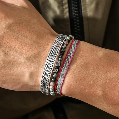 LOUKEKE 3 Stück/Set Seilkette Blauer Stein Verwitterte Perlen Versilbert Verstellbares Armband Schmuck Geschenke für Männer von LOUKEKE