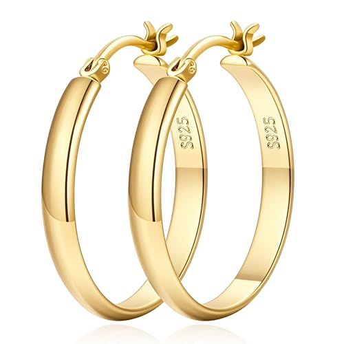 LOUMILEO 4mm Groß Creolen Gold für Damen Leichtgewicht 14K Vergoldete Ohrringe Gold Creolen Hypoallergene Groß dünne Ohrringe für Damen 40MM von LOUMILEO
