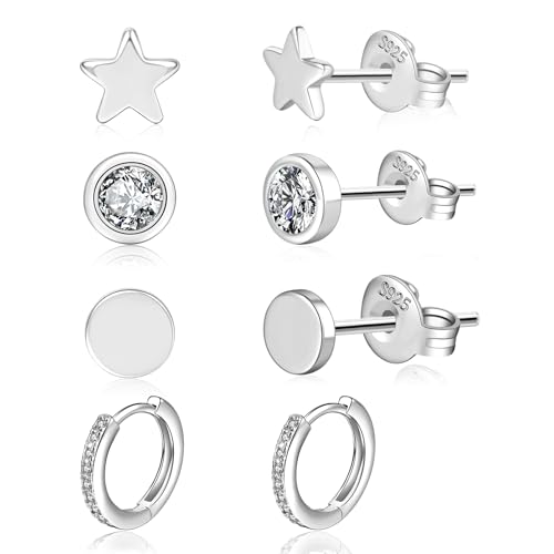 LOUMILEO Ohrringe Silber 925 Stecker Hypoallergene Ohrstecker Silber 925 Damen Ohrringe Kleine Creolen Set für Damen Mädchen 4 Paar von LOUMILEO