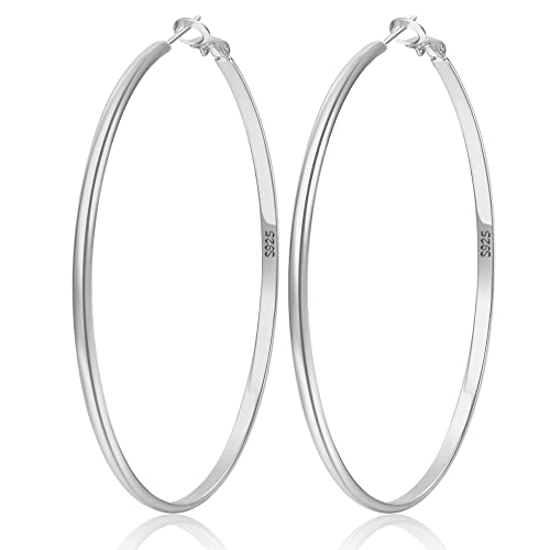 LOUMILEO Creolen Silber 925 Groß Silber Creolen Hypoallergen Silber Creolen für Damen Leicht Große Creolen Ohrringe Silber 925 Creolen für Damen (65mm) von LOUMILEO