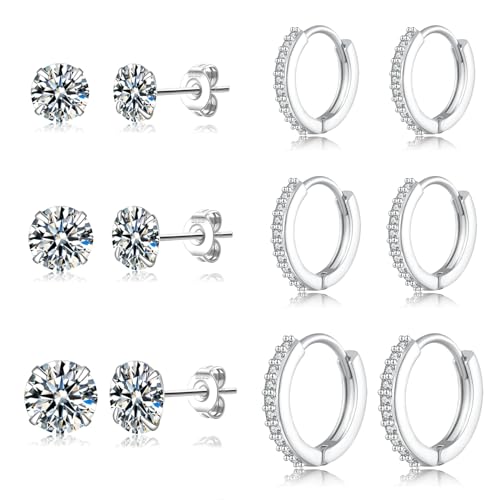 LOUMILEO Creolen Silber 925 Kleine Silber Ohrstecker mit Zirkonia Hypoallergen Ohrringe Silber Ohrstecker Kleine Ohrringe Silber 925 Stercker Set für Mehrere Piercings 6 Paar von LOUMILEO