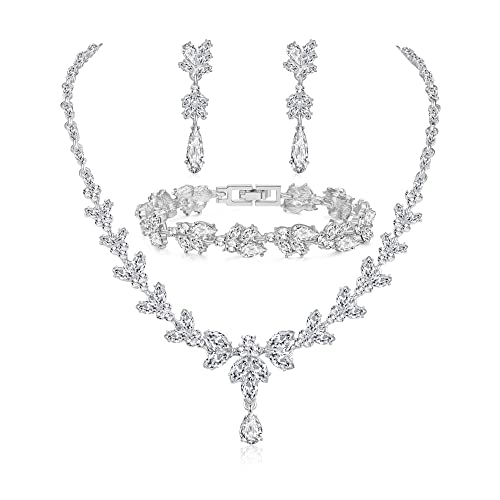 LOUMILEO Hochzeitsschmuck-Sets für Dammen Braut Hochzeit Halskette Ohrringe Set von LOUMILEO