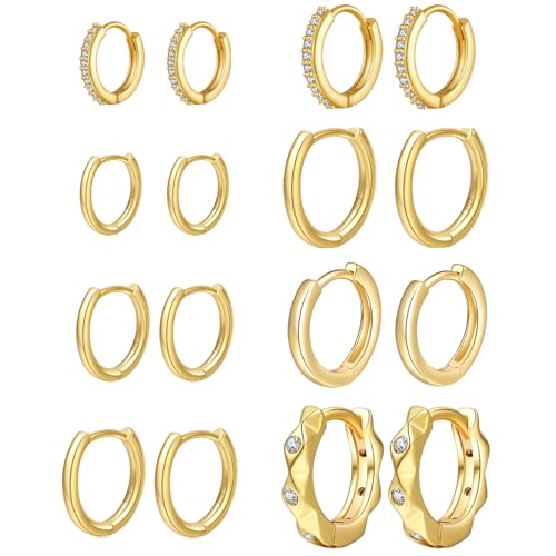 LOUMILEO Ohrringe Gold Creolen Klein Hypoallergene Ohrringe Ohrstecker Set Kleine Creolen Schlaf Ohrstecker für Damen 8 Paar von LOUMILEO