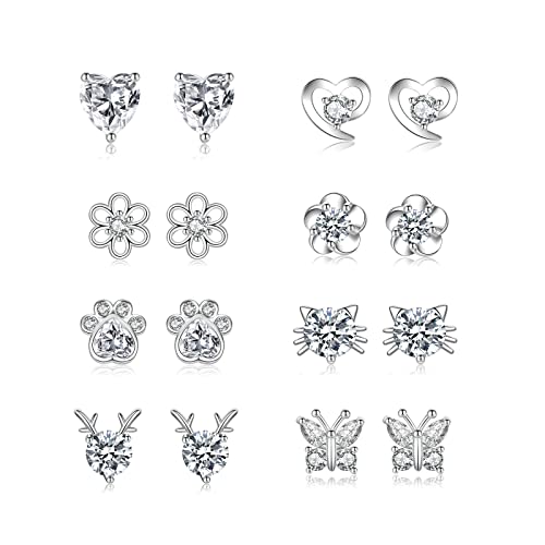 LOUMILEO Ohrringe Silber 925 Stecker Ohrringe Kinder Silber Mädchen Hypoallergene Ohrstecker Set für Mädchen Damen 8 Paare von LOUMILEO
