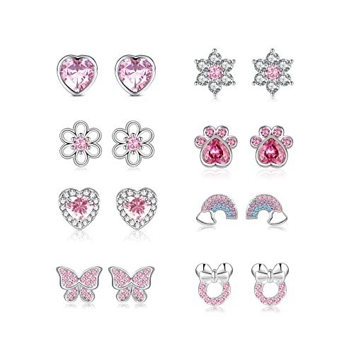 LOUMILEO Ohrringe Silber 925 Stecker Ohrringe Kinder Silber Mädchen Hypoallergene Ohrstecker Set für Mädchen Damen 8 Paare von LOUMILEO