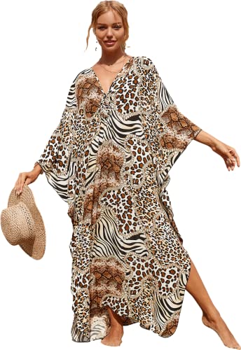 Damen-Kaftan, Leopardenmuster, Tigerstreifen, Viskose, Übergröße, langer Kaftan, Übergröße, B-Print10 Damen-Kaftan, Leopardenmuster, Tigerstreifen, Viskose, Übergröße, langer Kaftan, Übergröße, B-Print10 von LOUSEA