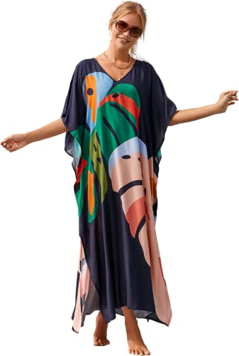 Damen Leopard Tiger Streifen Print Kaftan Rayon Übergröße Lange Kaftan Cover Up, A14, XX-Large von LOUSEA