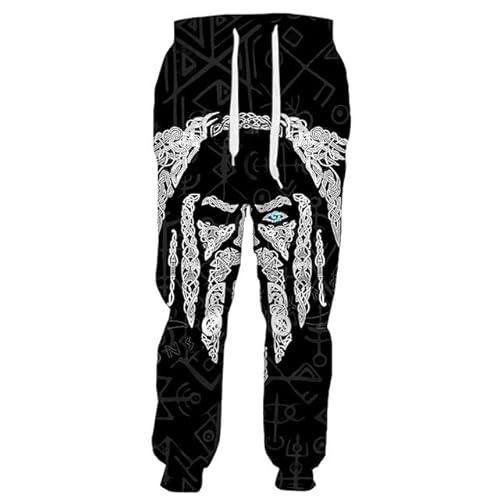 Viking Joggerhose für Männer Nordic Odin Grafik Jogger Jogginghose Neuheit Lounge Hose 3D Print Streetwear Hose (Color : Odin, Size : 5XL) von LOUSON