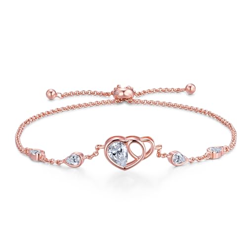 LOVANS Verstellbares Armband Damen 925 Sterling Silber Herzen Ketten Armbänder Birnenform Cubic Zirkonia Schmuck aus Sterlingsilber Armkette für Frauen Roségold von LOVANS