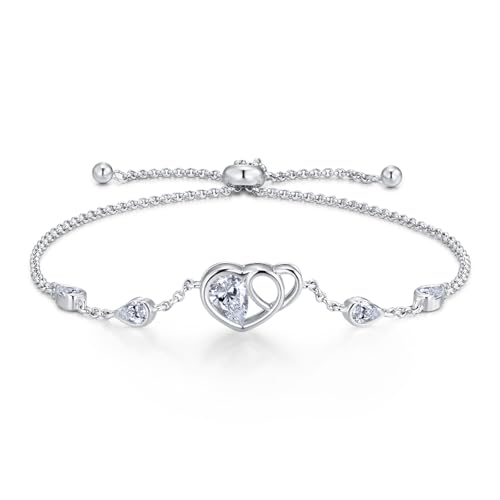 LOVANS Verstellbares Armband Damen 925 Sterling Silber Herzen Ketten Armbänder Birnenform Cubic Zirkonia Schmuck aus Sterlingsilber Armkette für Frauen Silber von LOVANS