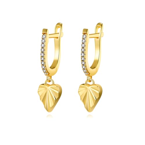 LOVANS Creolen Gold Damen 925 Sterling Silber, Klein Zirkonia Creolen Ohrringe Herz Tropfen, Hängend Huggie Ohrring Geschenke für Geburtstag, Party und Date von LOVANS