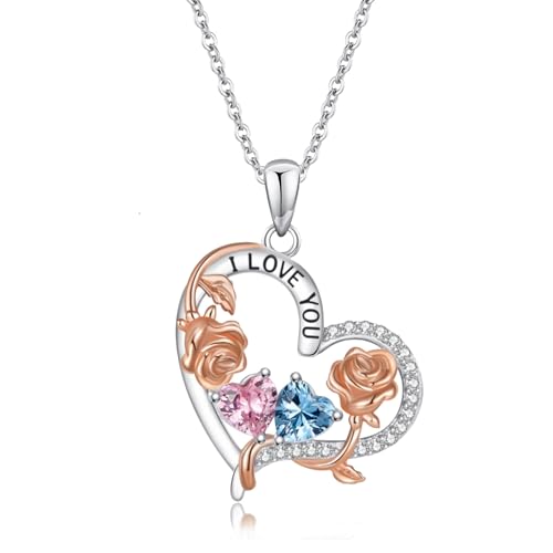 LOVANS Silber 925 Halskette Damen Herz Kette mit Rose Blume, Anhänger Herzkette Echt Silberkette Schmuck Muttertag Geburtstag Hochzeitstag Geschenke für Sie Frauen Ehefrau Freundin Mama von LOVANS