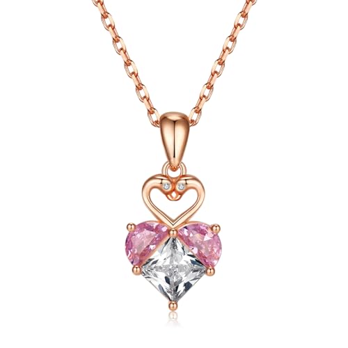 LOVANS Herz Halskette Damen Rosegold Kette mit weißem rosa Zirkonia Silber 925 Herz Schwan Anhänger Liebeselement Herzkette Schmuck Valentinstag Hochzeitstag Geschenke für Frauen Ehefrau für Sie von LOVANS