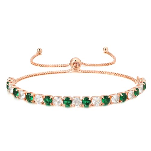 LOVANS Tennisarmbänder für Damen und Mädche aus Roségold Verstellbares Armband Damen mit weißen und grün Zirkonia Steinen Geschenke für Frauen Schmuck für Weihnachten Valentinstag von LOVANS