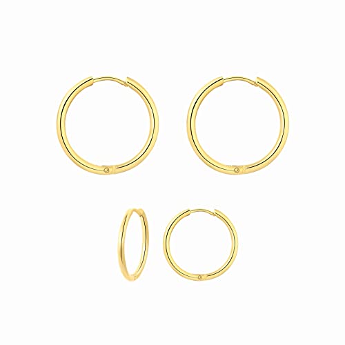 Lovans 14K Gold-Plated 2 Pairs Simple Small Hoop Earrings Set Gift for Her and Him 14K Vergoldete große Ohrringe （8+12mm） von LOVANS
