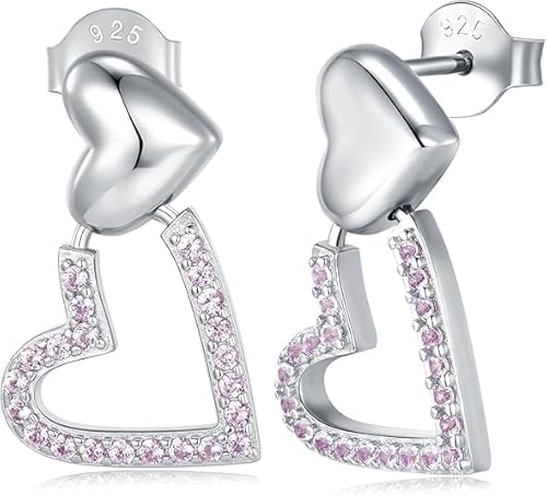 Lovans Damen Herz Ohringe Silber 925 mit Blassrosa Zirkonia Doppel Herz Ohrstecker, Personalisierte Ohrringe Stecker Schmuck für Frauen Freundin Tochter, mit Schmuckbox Lovans Damen Herz Ohringe Silber 925 mit Blassrosa Zirkonia Doppel Herz Ohrstecker, Personalisierte Ohrringe Stecker Schmuck für Frauen Freundin Tochter, mit Schmuckbox von LOVANS