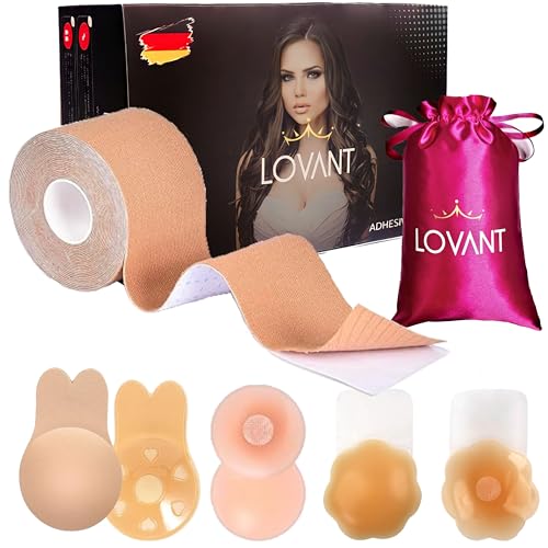 LOVANT ‏ ‏Brust Tape Klebe BH Push Up, Boob Tape Set für Klebe BH Große Brust Rückenfrei BH 2 Wiederverwendbare Unsichtbar Silikon Brüste Nippelpads Body Damen Tape für Körbchengrößen A-G von LOVANT