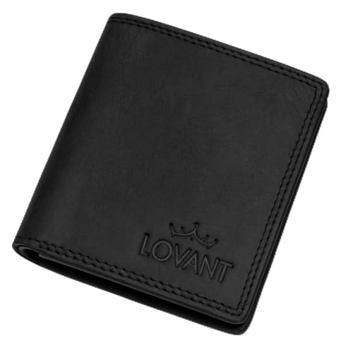 Leder Geldbörse Herren mit RFID Schutz I Portemonnaie Klein mit Münzfach I 9 Fächer I Echtleder Geldbeutel für Männer I 2 Geldscheinfächern I Slim Wallet mit Geschenkbox I Brieftasche Wallet Schwarz von LOVANT