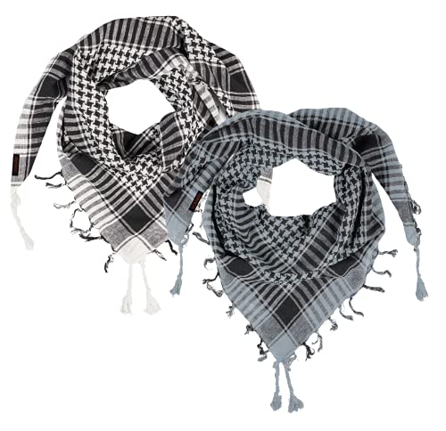 LOVARZI Palästinenser Tücher - Set aus 2 Schals: Grau plus Schwarz & Weiß - Hals-Schal für Männer - Quadratischer Baumwollschal für Damen und Herren von LOVARZI