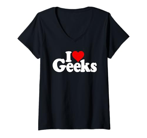 Damen ICH Liebe HERZFREAKS, Nerds, TECHNIKFREAKS, KLUGE T-Shirt mit V-Ausschnitt von LOVE OF GEEKS HEART NERD TEES